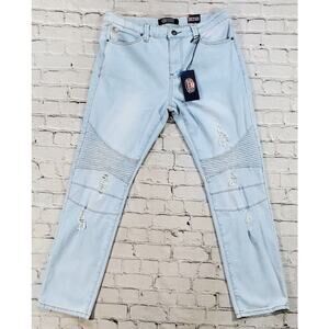 Fire & Rain Slim Light Light Wash Motto Distressed Jeans MENS SIZE 34X30